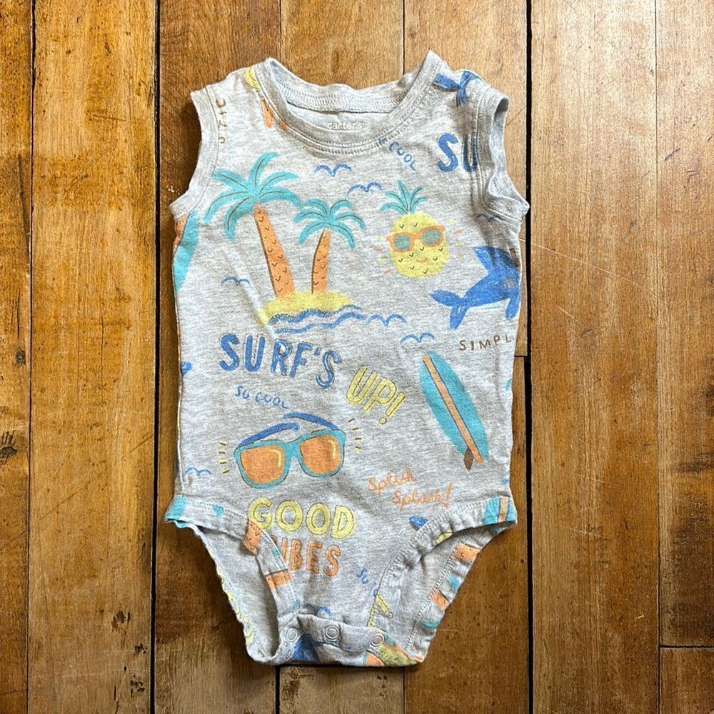 Carters onesie size 12 months Gray Sleeveless surf beach tank top vacation